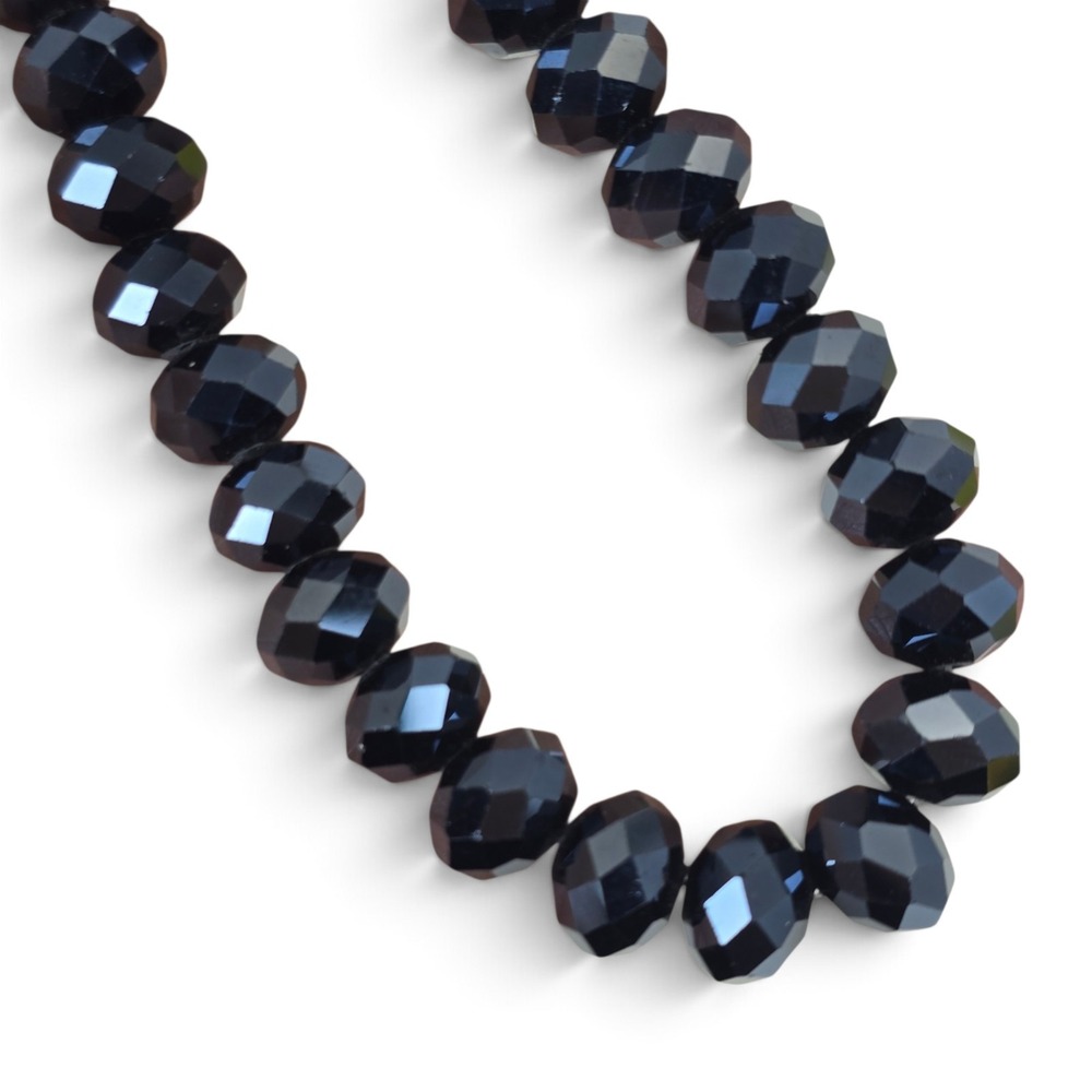 Navy Blue Faceted Bead Necklace Graduated Statement Jewelry Magnetic Clasp - Picture 10 of 12